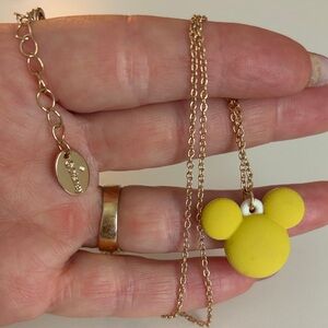DISNEY Gold Chain Necklace with Yellow Macaron Mickey Pendant